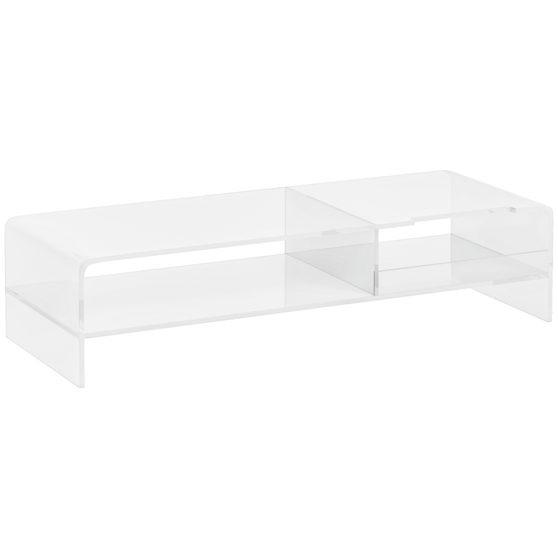 HOMCOM Suport Monitor cu 2 Rafturi Deschise, Suport Monitor PC 24" max din Acril, 50.8x19x12 cm, Transparent