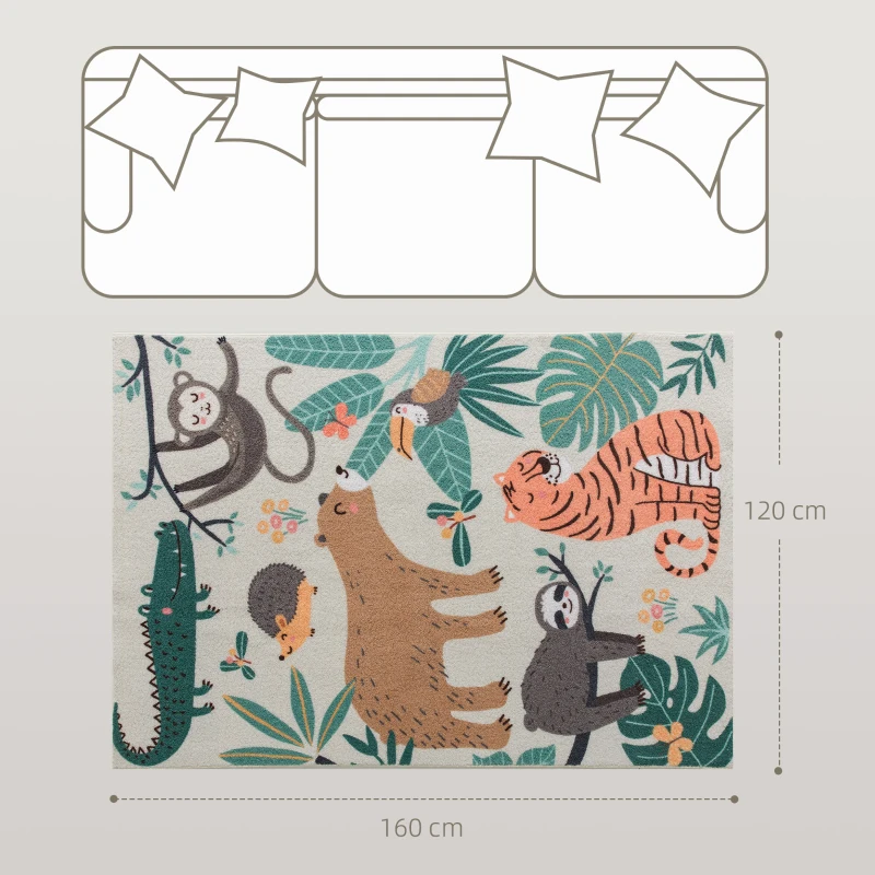 HOMCOM Fleece Rug with Jungle Pattern, easy-care, Cream White+Colorful