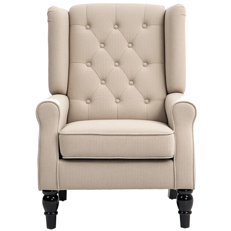 HOMCOM Fauteuil de salon capitonné avec assise large, pieds en bois, style classique, grand confort, 74 x 87 x 102 cm, beige