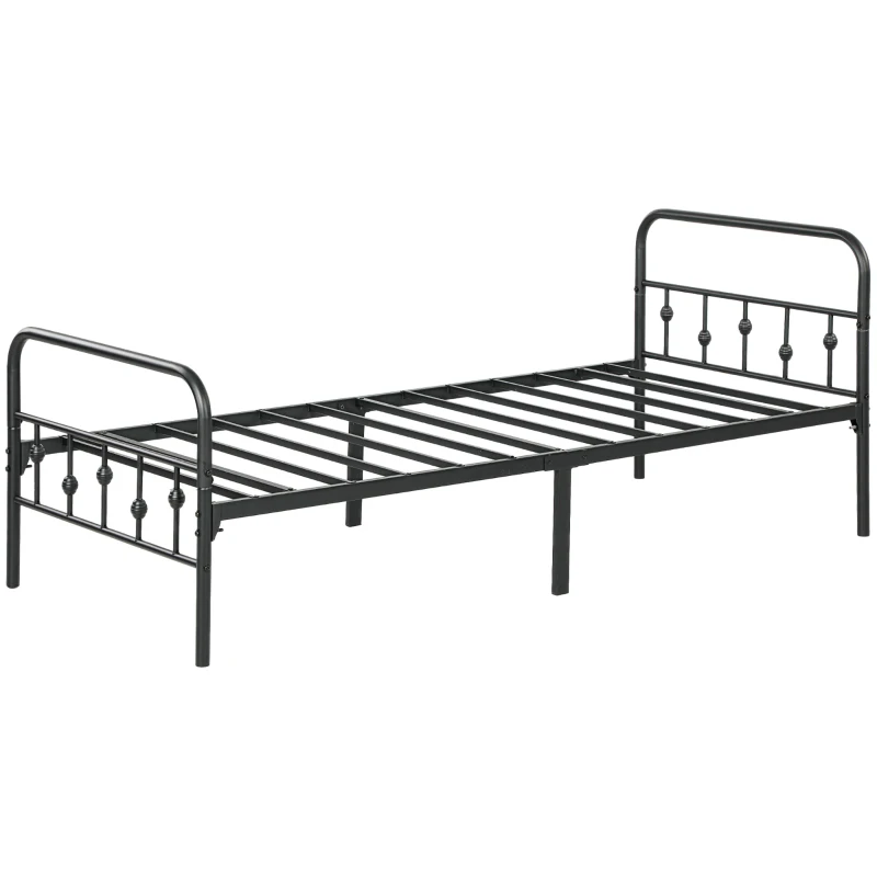 HOMCOM Simple metal bed frame, Easy to assemble, with noise-damping rubber buffers, Black