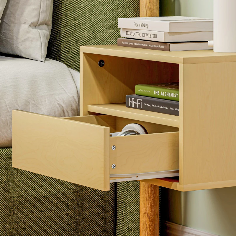 HOMCOM 2-piece wall-mounted bedside table set, bedside table, night cabinet, particleboard, natural, 45 x 35 x 27.5 cm