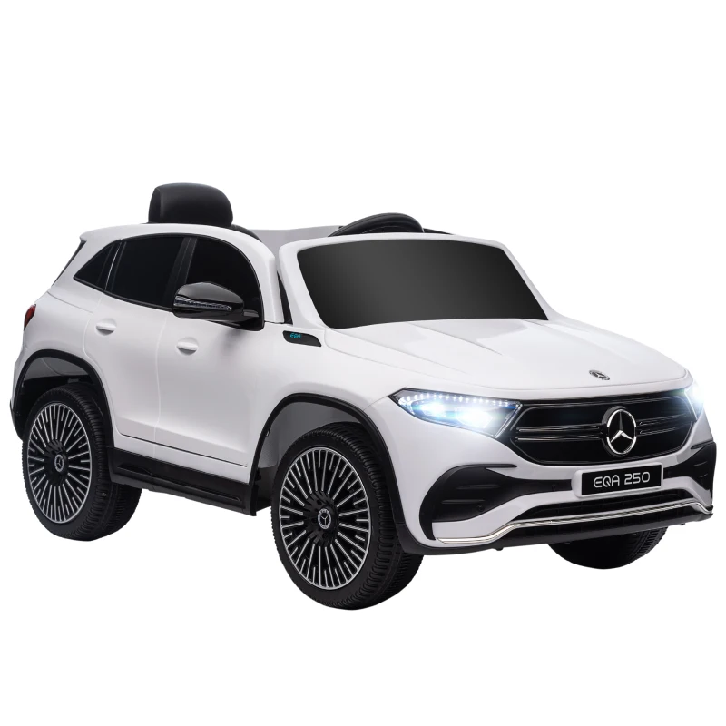 HOMCOM Elektro Kinderauto, lizenzierter Mercedes-Benz EQA, 3-8 km/h, Musik, Scheinwerfer, Hupe, Fernsteuerung, weiß