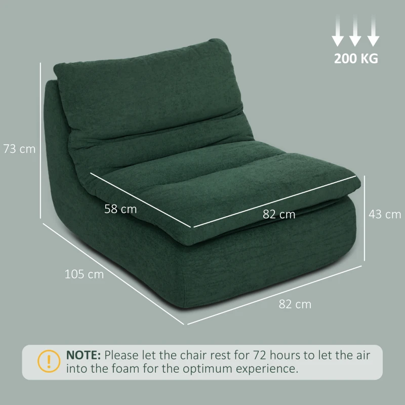 HOMCOM Foam floor armchair, reclining chair with washable cover, lounge chair for living room, bedroom, green