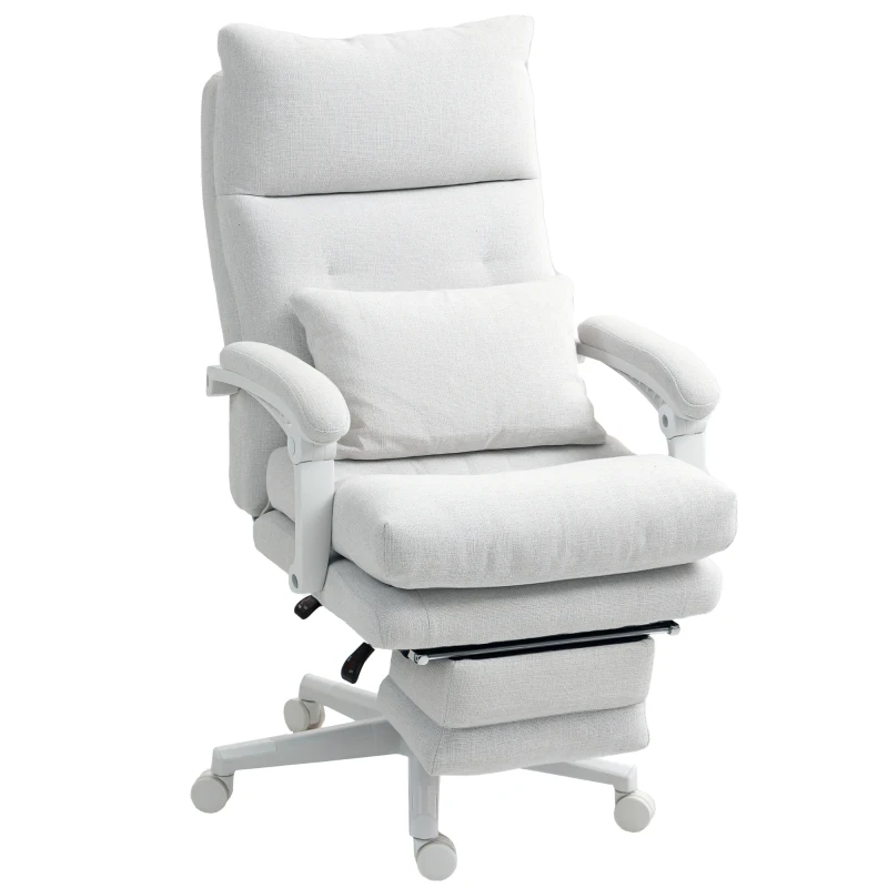 HOMCOM Swivel armchair, linen look, height-adjustable, 160° reclinable, footrest, cream white