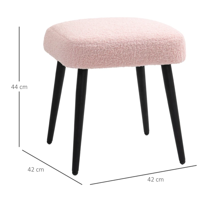 HOMCOM Stool, Footrest, Padded Seat, Cashmere-Look, Steel Legs, 42 x 42 x 44 cm, Pink