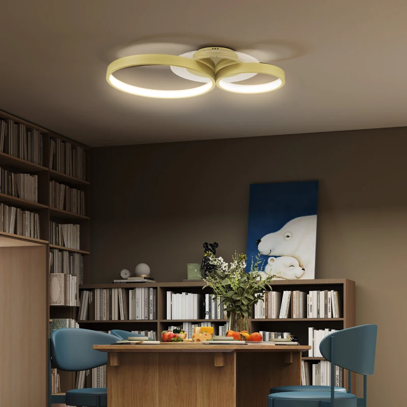 HOMCOM Candeeiro de Teto LED 40W Candeeiro Moderno com Iluminação LED 3000K/4000K/6500K 59x38x7,4 cm Dourado