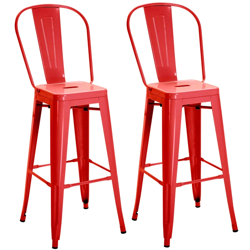 HOMCOM Set 2 Taburete de Bucătărie cu Spătar Detașabil și Reazem pentru Picioare, 44x49x116 cm, Roșu