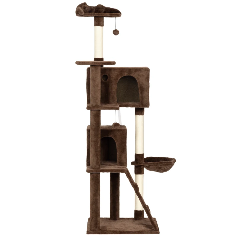 PawHut Arbre à Griffer pour Chats 180 cm avec Plateformes Lit 2 Cavernes Hamac Échelle Poteaux en Sisal Marron