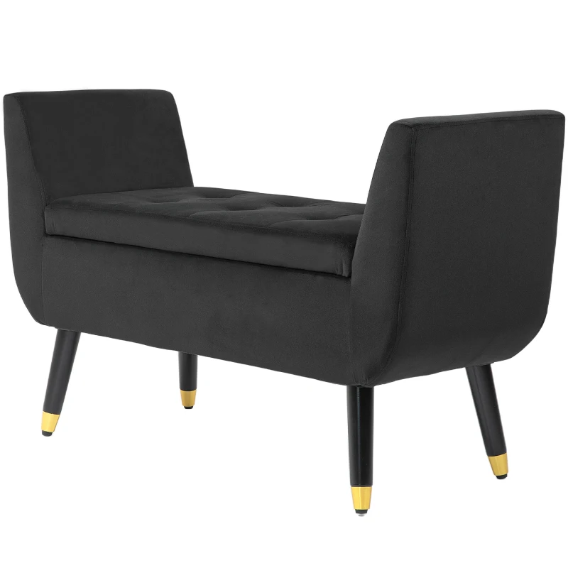 HOMCOM Storage Bench with Armrests and Storage, Chest Bench, velvet-like Polyester, Rubberwood, Dark gray, 107 x 42 x 65 cm