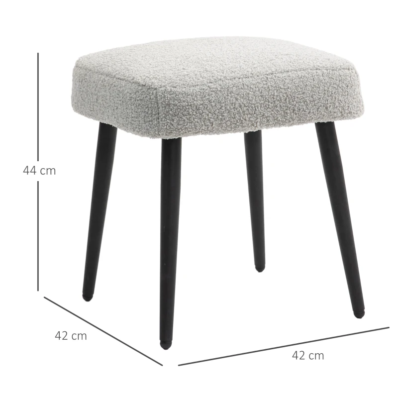HOMCOM Stool, Footrest, Padded Seat, Cashmere-look, Steel Legs, 42 x 42 x 44 cm, Light Gray