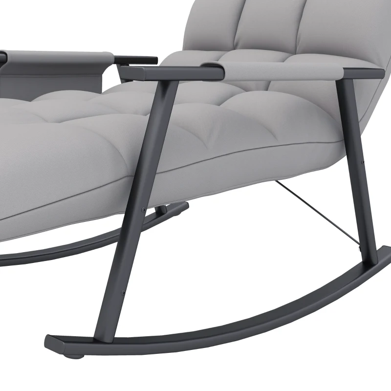 HOMCOM Rocking chair, adjustable backrest & footrest, side pocket, microfiber upholstery, metal frame, gray