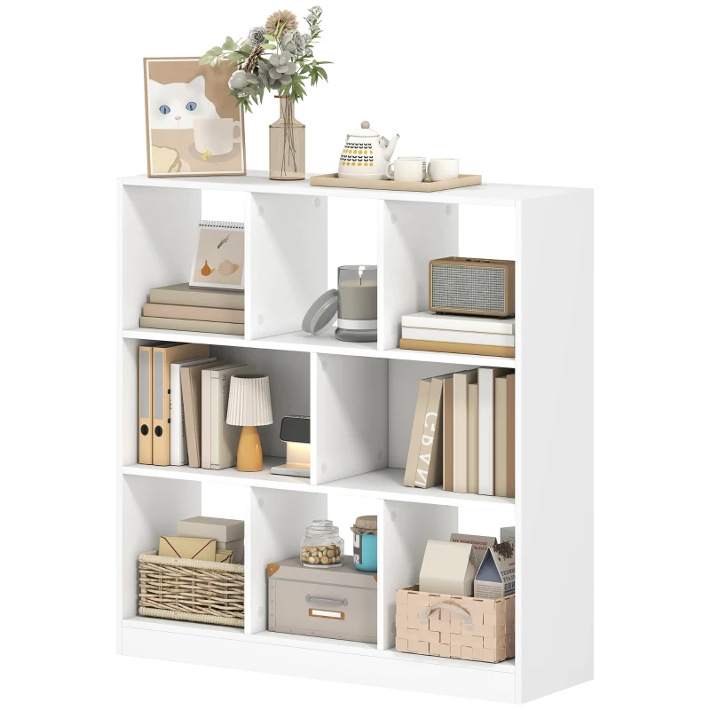 HOMCOM Bookshelf Shelf Standing Shelf, 8 Compartments, 97.5 x 30 x 100 cm, White