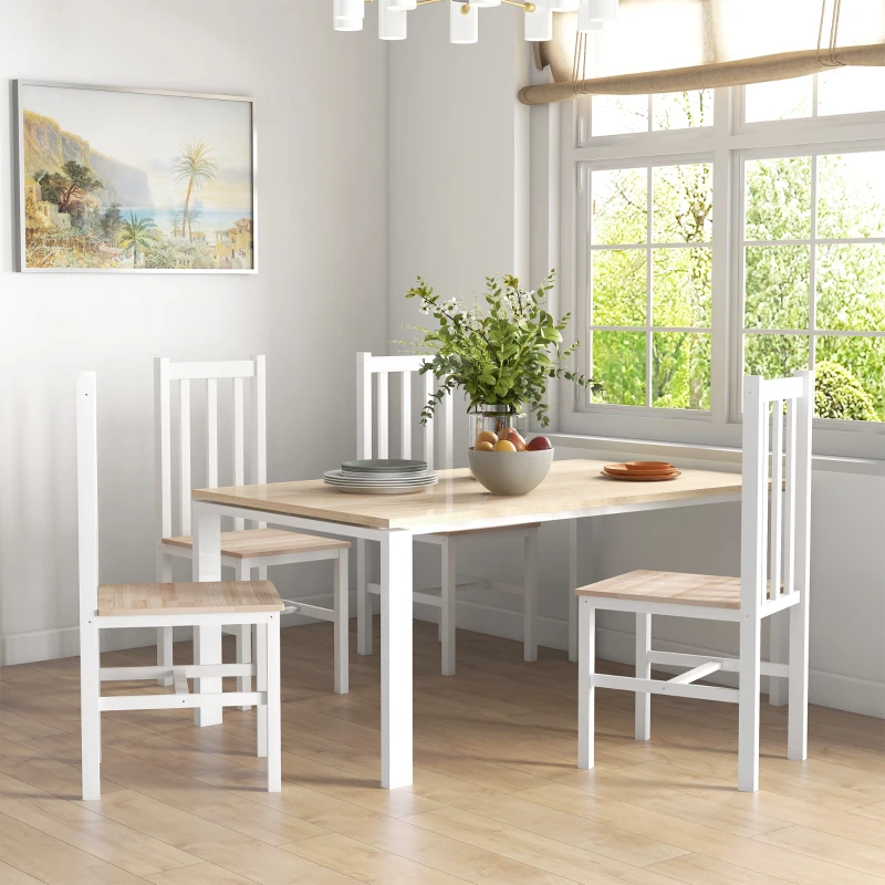 HOMCOM 4-Piece Set Kitchen Chairs Dining Chairs, Solid Wood, Modern Design, 38.5 cm x 47.5 cm x 99 cm, Natural