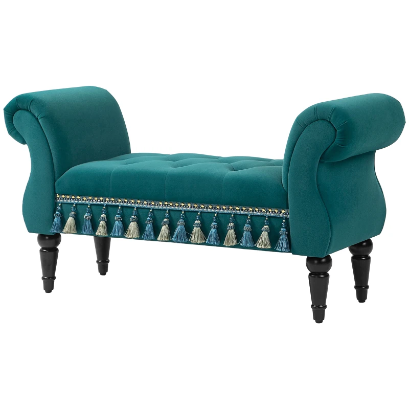 HOMCOM Upholstered bench, Seating bench, Vintage design, up to 150 kg, 117x40x58 cm, Green