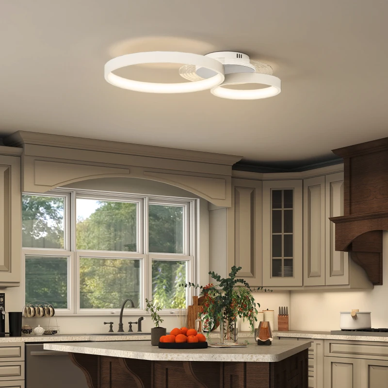 HOMCOM Candeeiro de Teto LED 40W Candeeiro Moderno com Iluminação LED 3000K/4000K/6500K 59x38x7,4 cm Branco