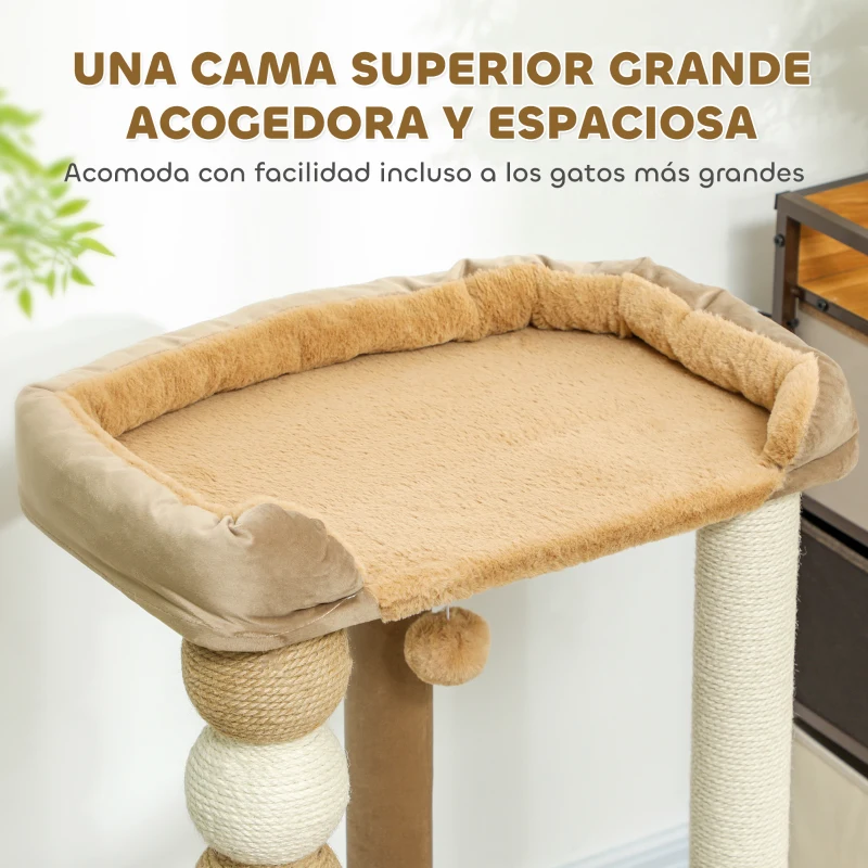 PawHut Árbol Rascador para Gatos con Plataforma Torre Escalador para Gatos con Plataforma Cama Postes Bolas 56x54x86 cm Marrón