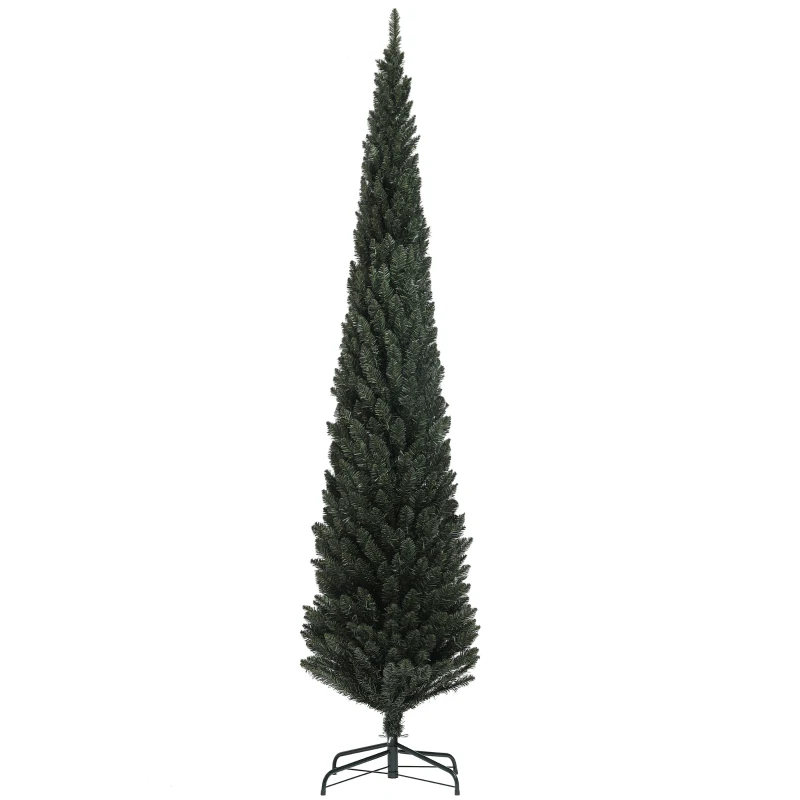 HOMCOM Brad Artificial de Crăciun cu 538 Ramuri, Brad de Crăciun Îngust și Spațios cu Bază de Oțel, Ø55x225 cm, Verde