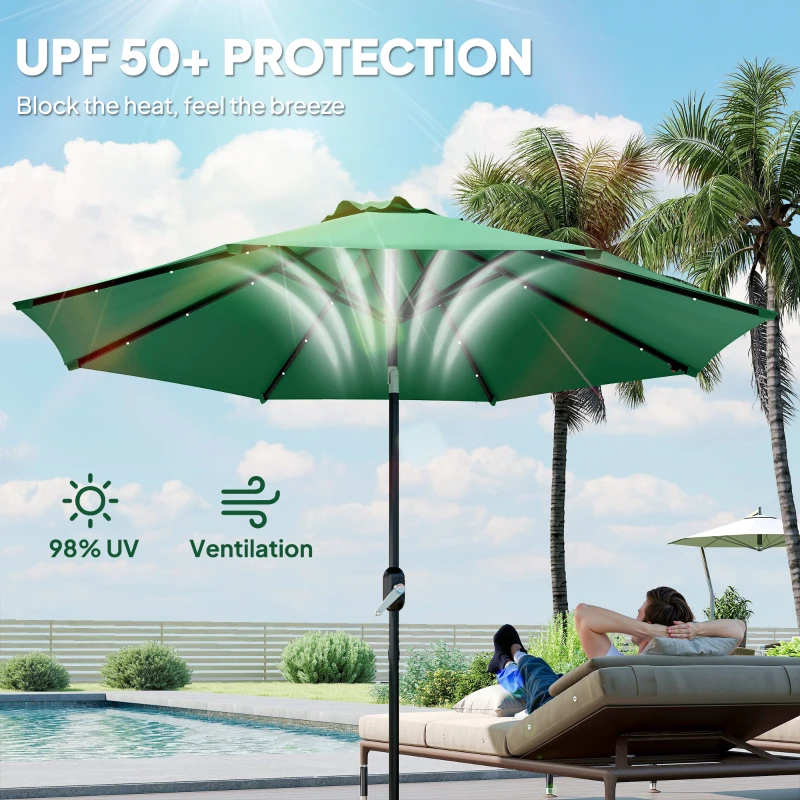 Outsunny 3 m Replacement Parasol Canopy with Top Vent, UPF 50+ Garden Parasol Replacement Canopy, 8 Rib Parasol Cover Replacement Fits Various Frames, Green