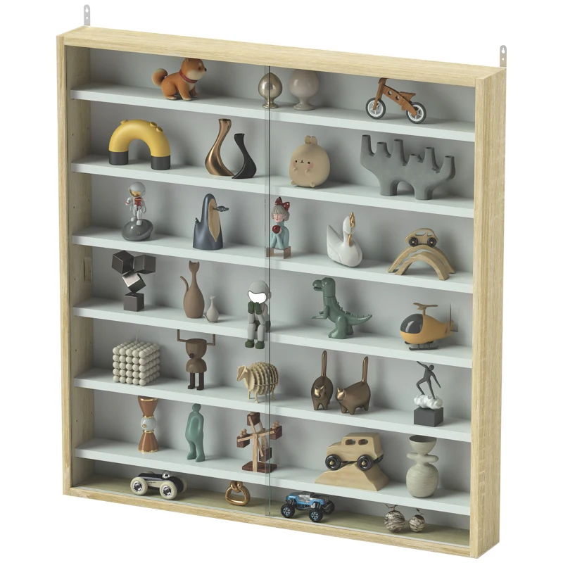 HOMCOM Vitrine pour collection vitrine murale 80 x 9,5 x 83 cm 6 étagères réglables en hauteur 2 portes coulissantes en verre