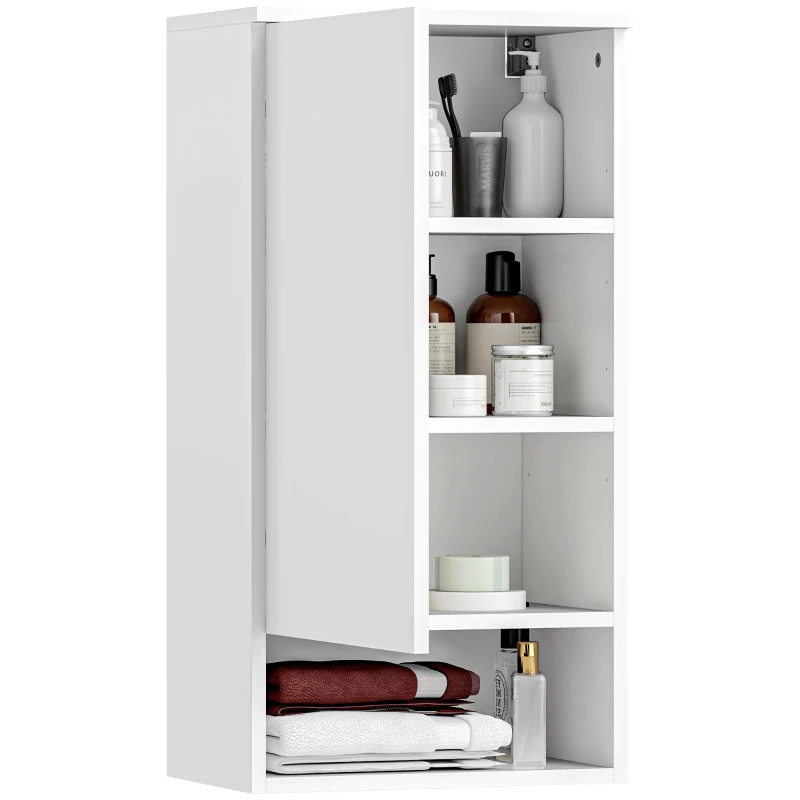 HOMCOM Wall-mounted bathroom cabinet, wall cabinet for bathroom with adjustable shelves, open compartment, wood, white