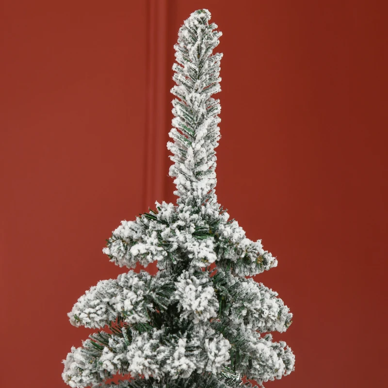 HOMCOM Artificial Christmas Tree, Snow-Covered, Slim Design, Fireproof, 180 cm, Green/White