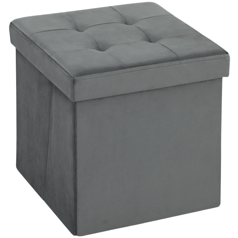 HOMCOM Foldable Storage Stool, Storage Box, Foam, MDF, Gray