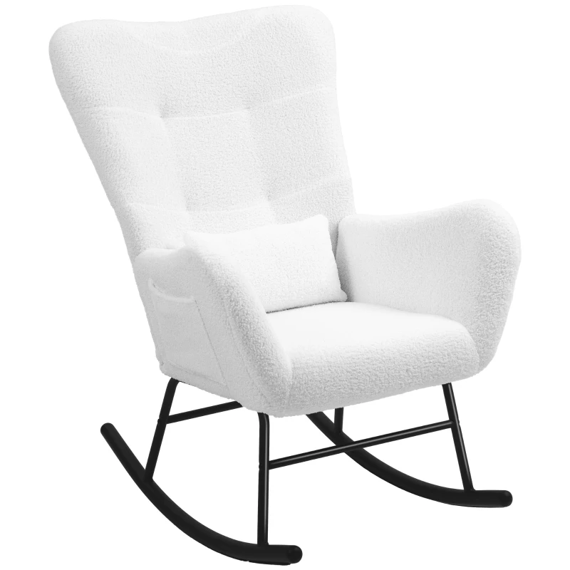 HOMCOM Rocking chair, fluffy cover, lumbar cushion, non-slip, up to 120 kg, White