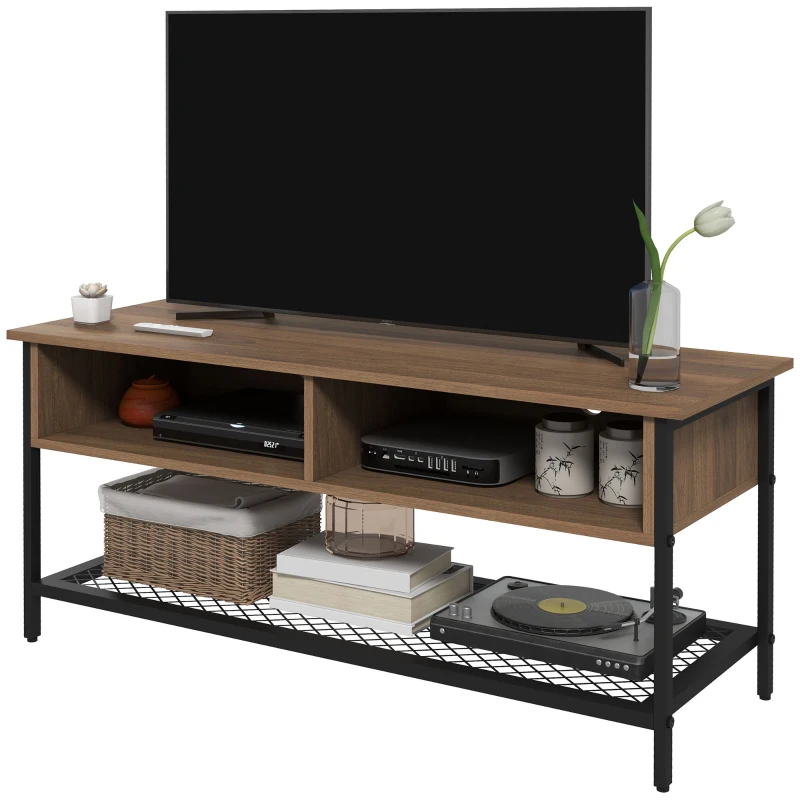 HOMCOM Dulap SuportTV pana la 48" in Stil Industrial, Mobiler Jos cu Rafturi din Lemn si Otel, 110x40x48cm, Maro si Negru