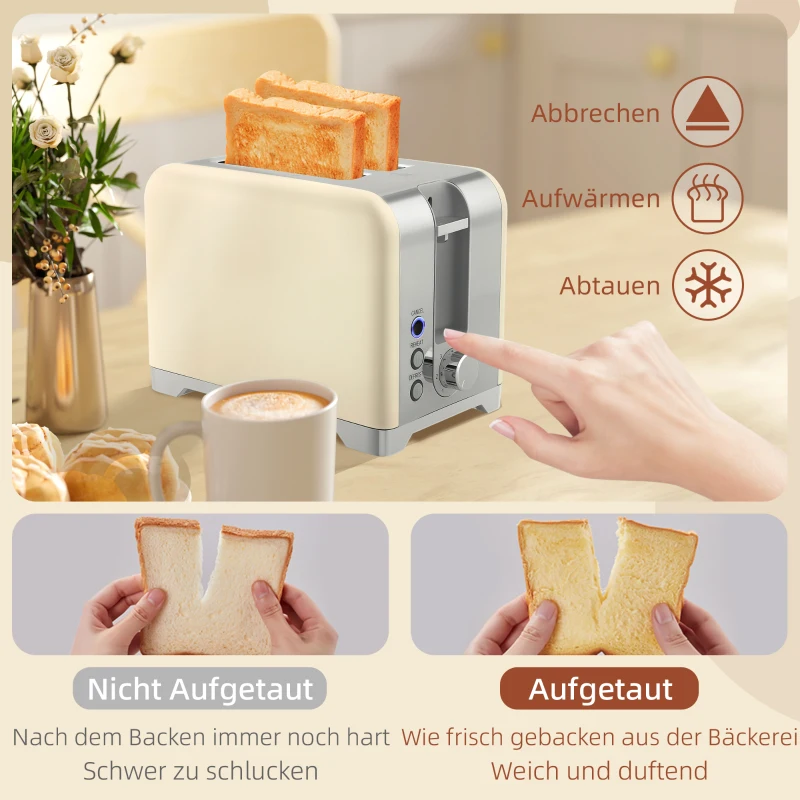 HOMCOM Waterkoker- en broodrooster-set, 2200 W, 7 bruiningsstanden, diverse functies, crème