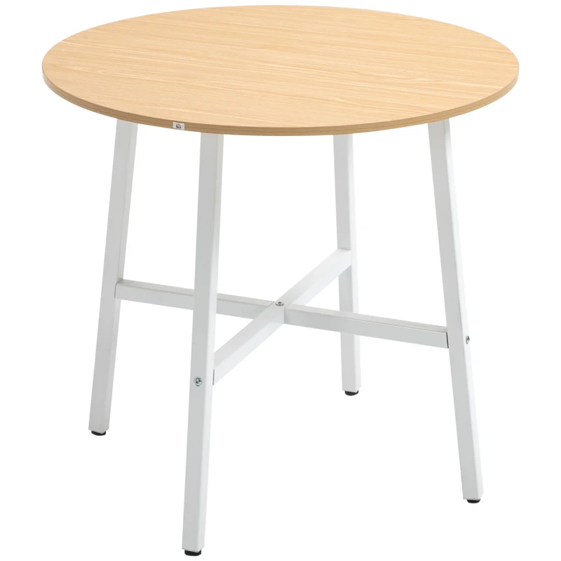 HOMCOM Dining table, industrial style, rounded design, stable up to 60 kg, Ø80 x 76H cm, Natural wood/White