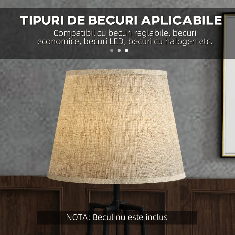HOMCOM Lampa de Podea cu Rafturi, Lampi Moderne Inalte Independente pentru Camera de Zi, Dormitor, cu Abajur din Material Textil (Becul nu este Inclus), Nuc Maro si Maro Deschis