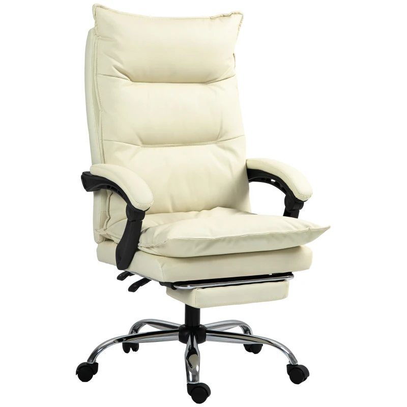 Vinsetto Office chair, adjustable seat height, footrest, PU leather, up to 135 kg, metal base, 66x72x116-124cm, Beige