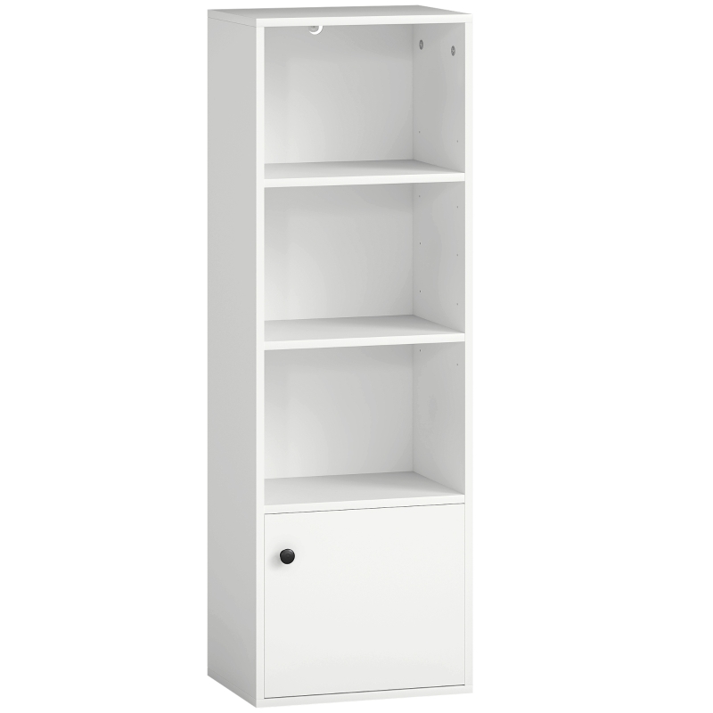 HOMCOM Bibliothèque 4 Niveaux Étagère pour Livres Moderne avec Tablettes Ouvertes et Porte 40x30x120 cm Blanc