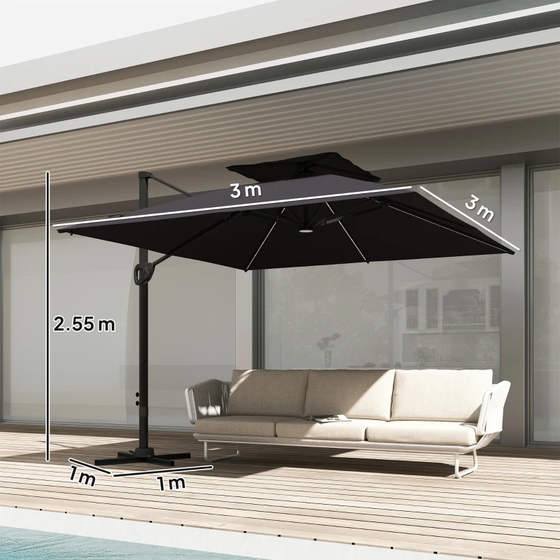 Outsunny Multi-Angle LED Light Parasol Umbrella - Black