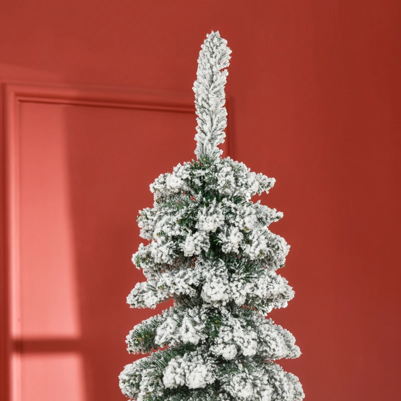 HOMCOM Artificial Christmas Tree, Snow-Flocked, Slim Design, Fire-Resistant, 210 cm, Green/White