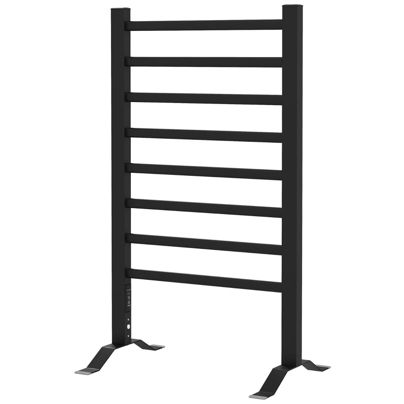 HOMCOM Uscător Electric de Prosoape, Cuier Încălzit cu 8 Bare și Temporizator de 2 sau 4 Ore, 53x35x90 cm, Negru