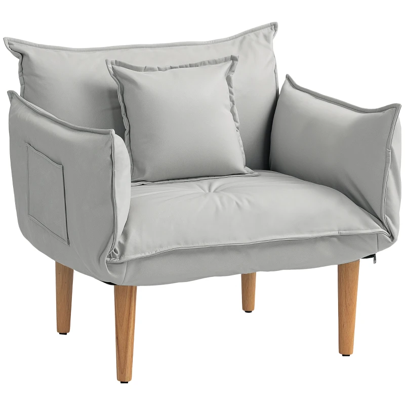 HOMCOM 2-in-1 Adjustable Lounge Chair, Floor Chair with Cushion, Upholstered Chair for Living Room, Bedroom, Light Grey