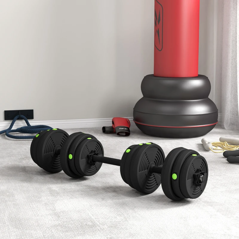 SPORTNOW Conjunto de Halteres 25 kg 2 em 1 com Barra e Pega Antiderrapante para Treino de Força em Casa Ginásio Escritório Preto e Verde