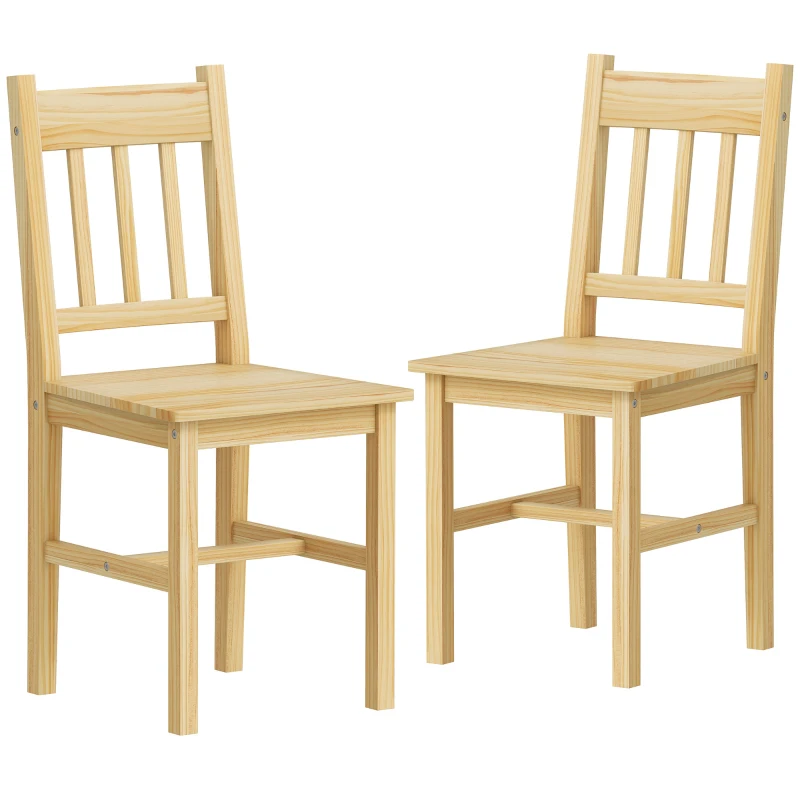 HOMCOM Set of 2 Wood Dining Chairs, Kitchen Chairs with Slatted Back, Wide Seat, Natural Wood