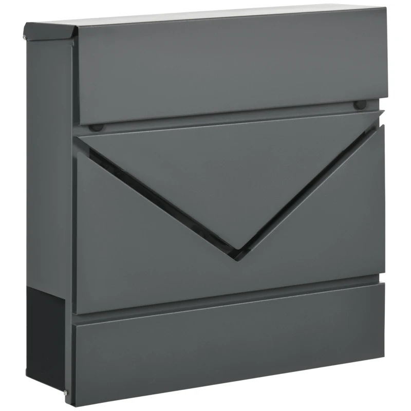 HOMCOM Mailbox with Lid, 2 lower drainage holes, Steel, with Lock, Gray