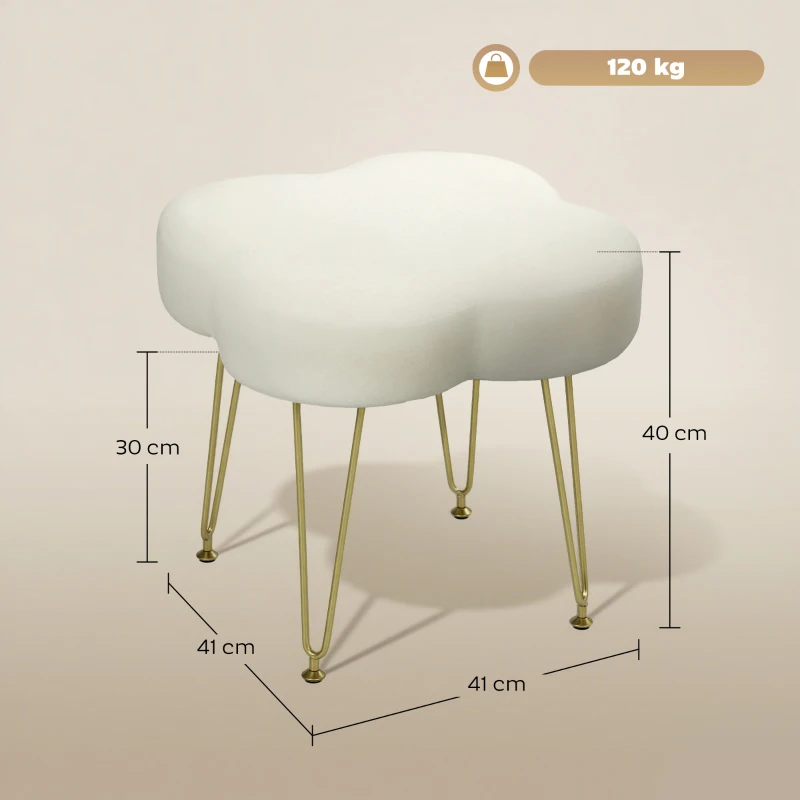 HOMCOM Upholstered Stool, Clover-Shaped Seat, Fabric Cover, Steel Legs, Cream White