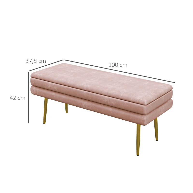 HOMCOM Upholstered Bench with Storage, Steel, 100 x 37.5 x 42 cm, Pink