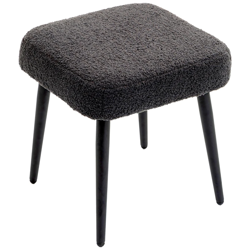 HOMCOM Stool, Footrest, Padded Seat, Cashmere-look, Steel Legs, 42 x 42 x 44 cm, Dark Gray