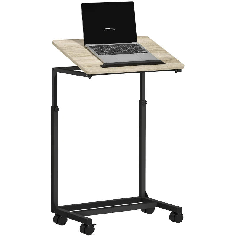 HOMCOM Side table, Desk, Bedside table, Height-adjustable, 4 Casters, Metal frame