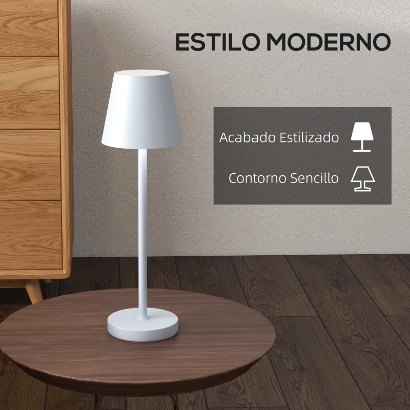 HOMCOM Lámpara de Mesita de Noche Inalámbrica con Luces LED Lámpara de Mesa USB-C Recargable 3 Colores Ø11,2x36,5 cm Gris
