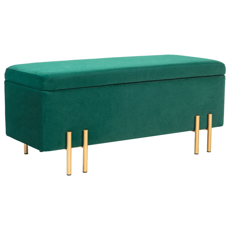 HOMCOM Storage bench, Upholstered bench with storage, Metal, Rubberwood, Foam, 100 x 40 x 42 cm, Green