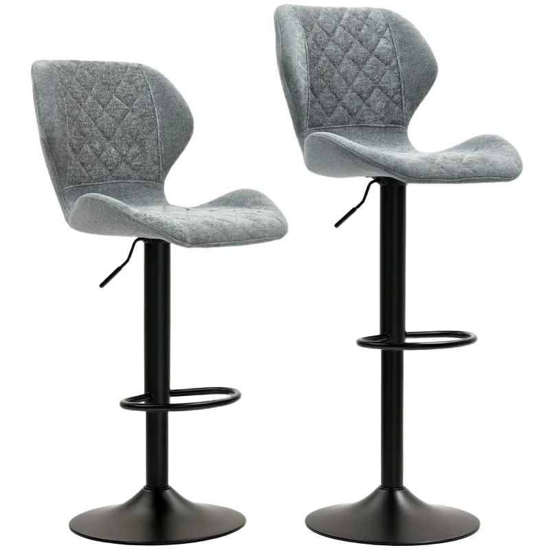 HOMCOM Bar stools 2-piece set, height-adjustable kitchen stools with backrest, gas lift, footrest, swivel, gray