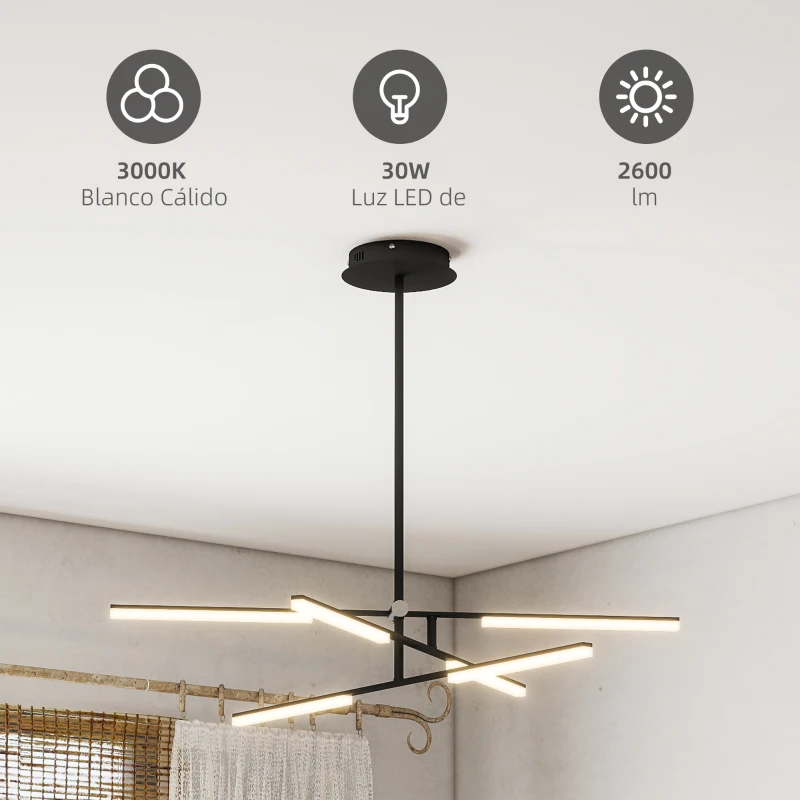 HOMCOM Lámpara de Techo LED Moderna Ø100x79 cm con Pantalla de Acrílico Ángulo de Luz Ajustable para Salón Dormitorio o Cocina
