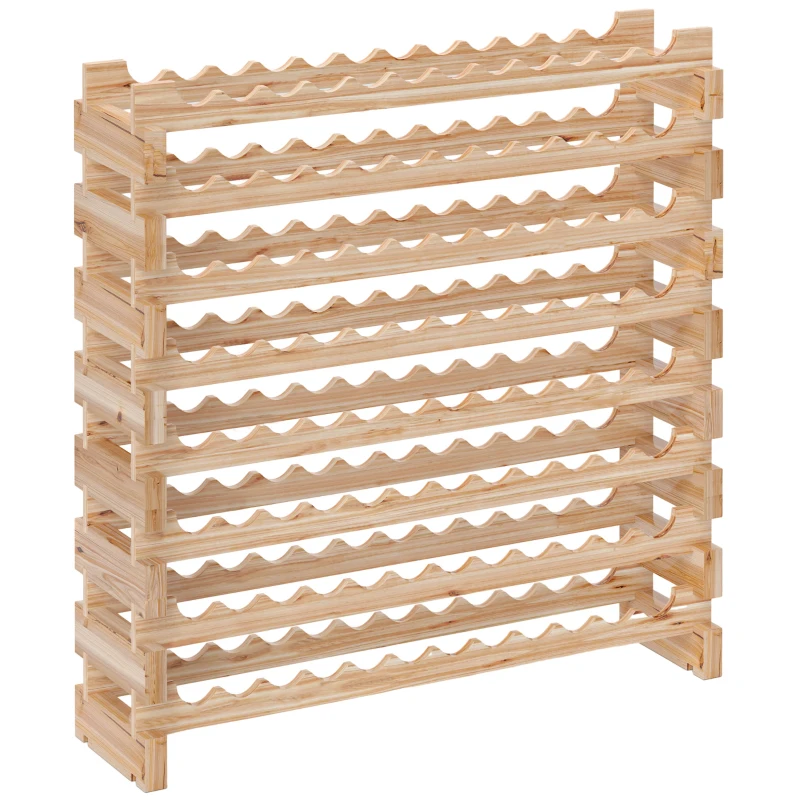 HOMCOM Raft din Lemn de Molid, Dulap pentru 96 Sticle cu 8 Rafturi, Greutate Maximă 100 kg, 114x28x113,5 cm, Lemn Natural