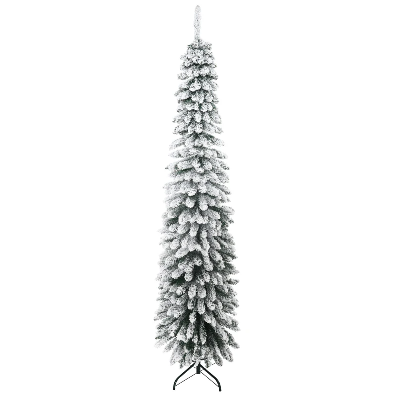 HOMCOM Artificial Christmas Tree, Snow-Flocked, Slim Design, Fire-Resistant, 210 cm, Green/White